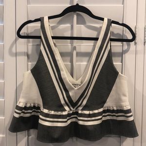 Elizabeth and James white grey crop ruffle top v